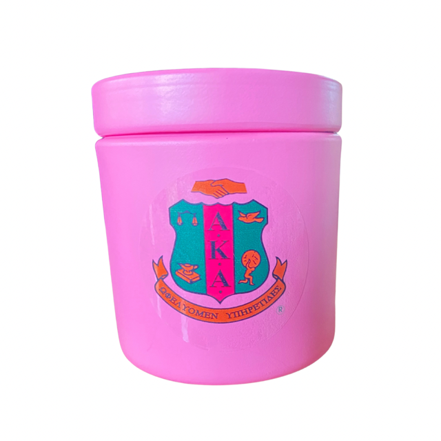 Pink tin vessel with official AKA shield