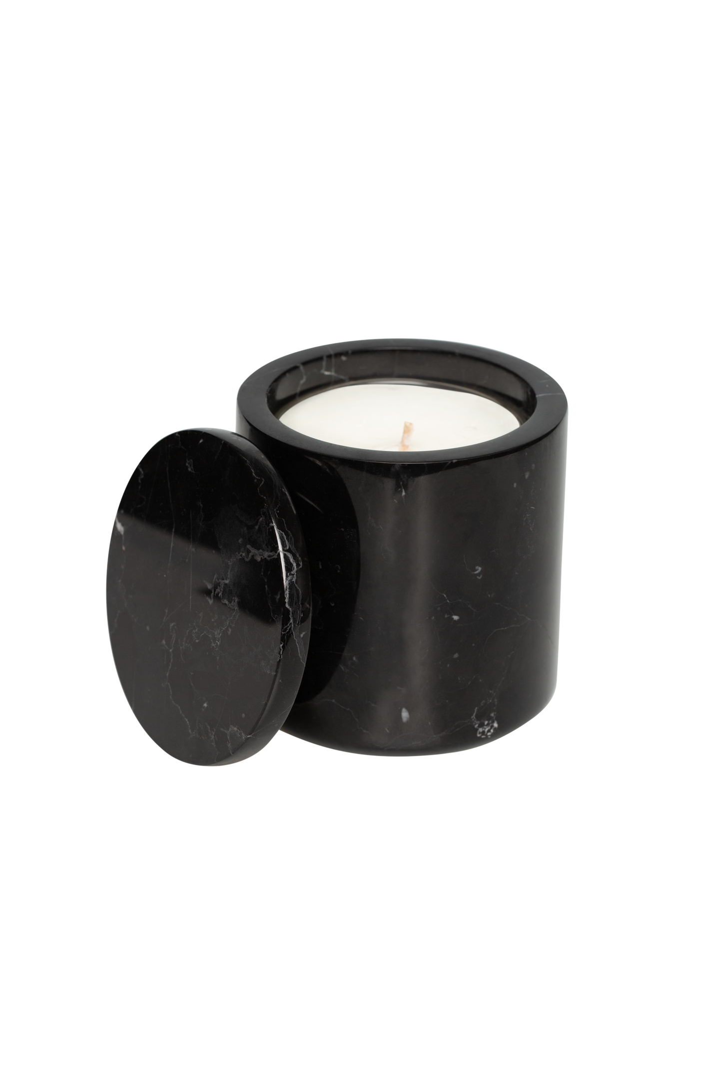 Black Marbled Stone vessel with 8oz candle insert- Black Amber & Lavender