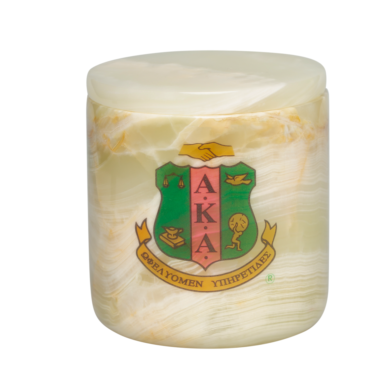 Elegant Green onyx vessel with official AKA shield