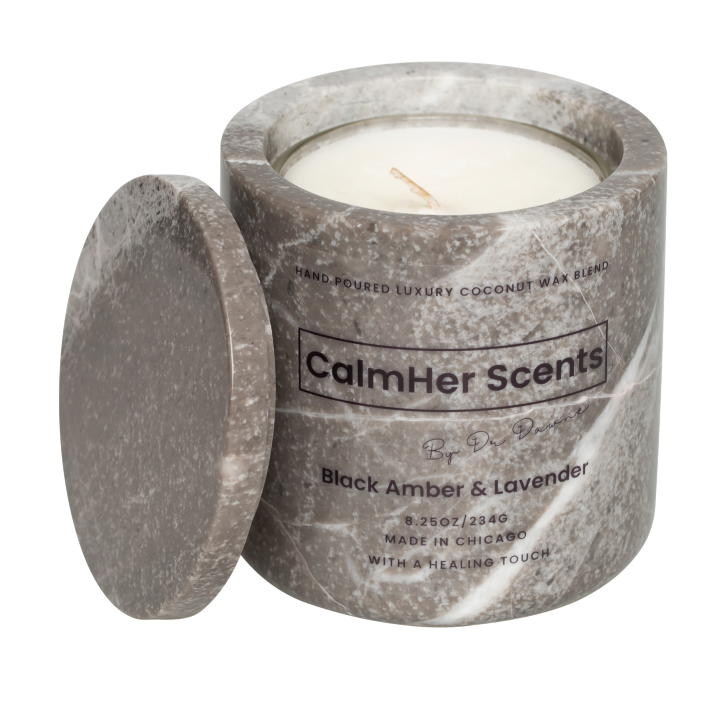 Grey Marbled Stone vessel with 8oz candle insert