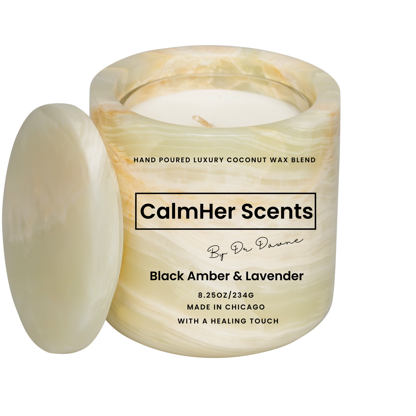 Green Onyx vessel candle with 8oz candle insert