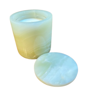 Green Onyx Stone vessel with 8oz candle insert- Lemongrass