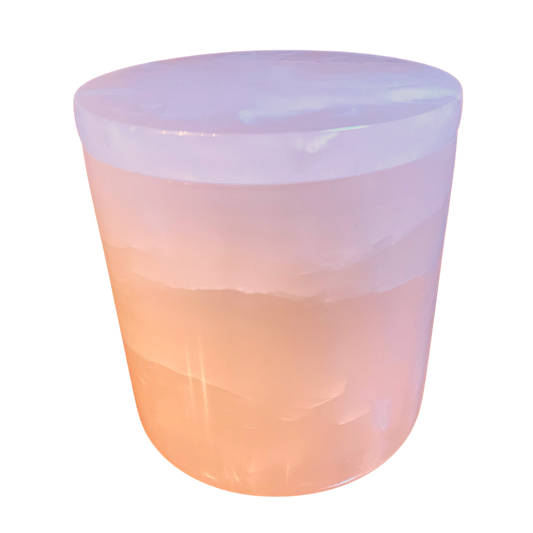 Pink Onyx vessel with 8oz candle insert- wooden wick