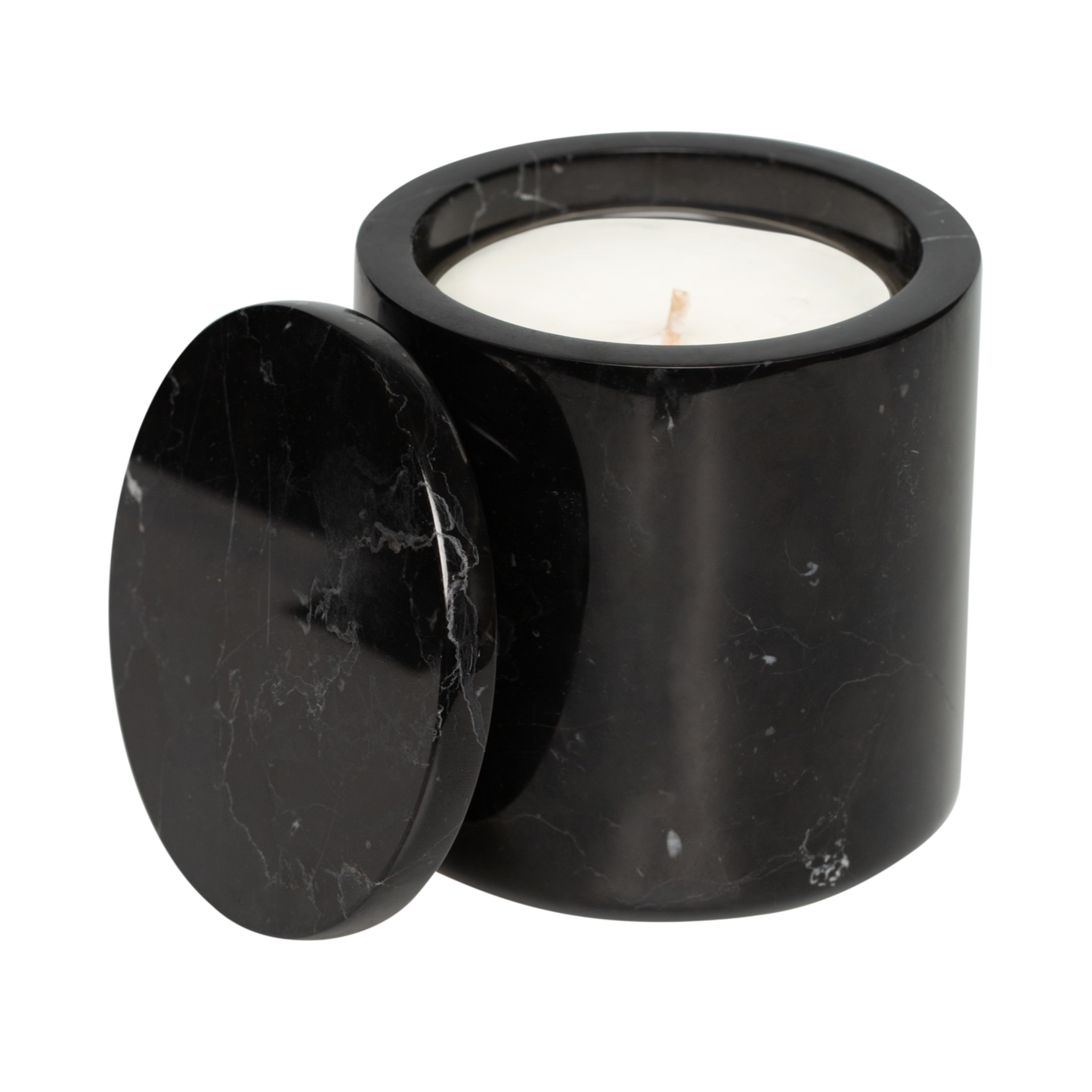 Black Marbled Stone vessel with 8oz candle insert